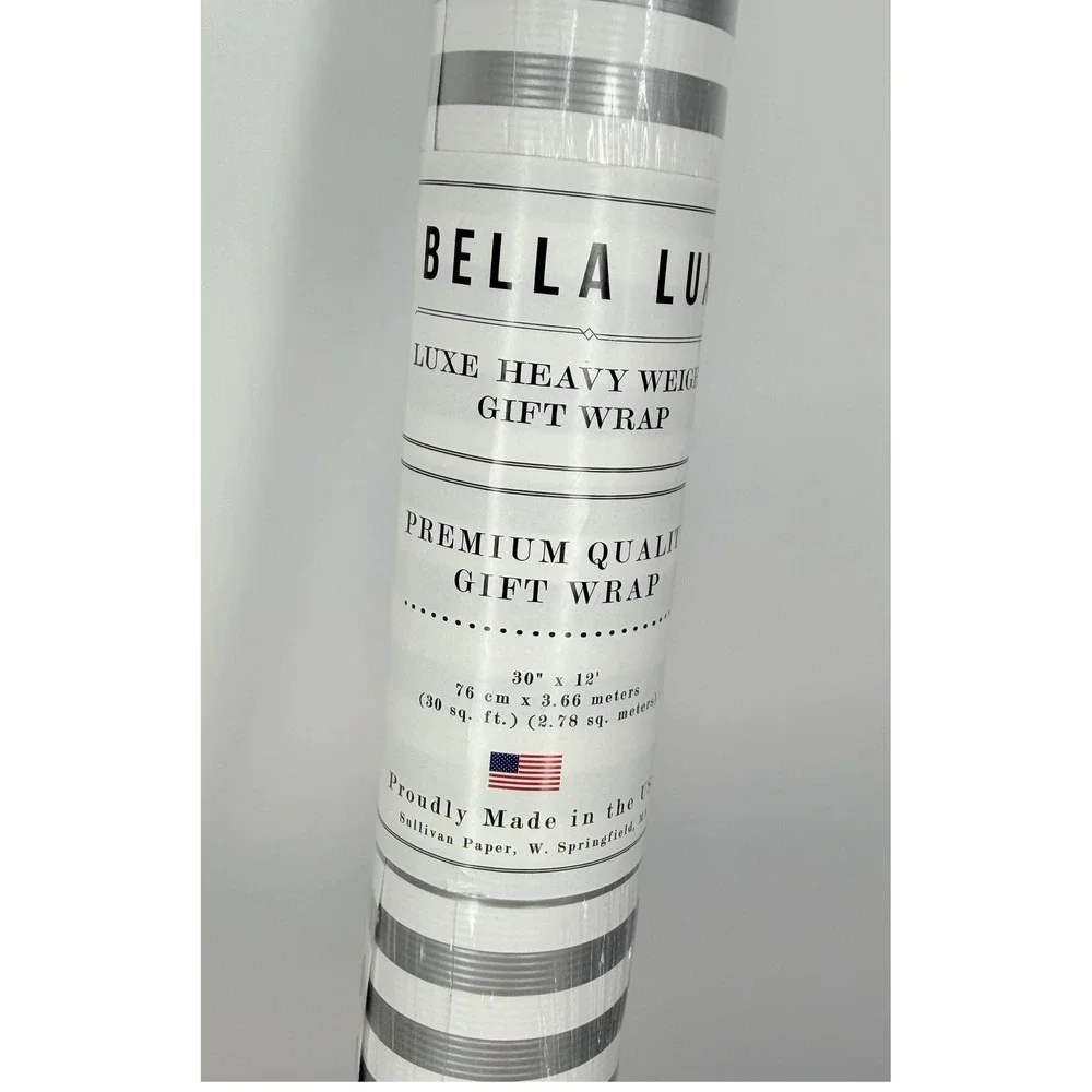 Bella Lux Silver White Striped Heavy Weight Gift Wrap 30 SqFt Party Chic 109-12